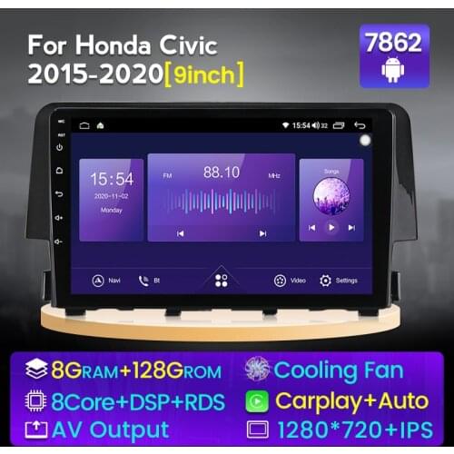 6G+128G QLED Android 10 Car Radio Audio Multimedia Player GPS Navigation For HONDA CIVIC 2016 2017 2018 2019 4G LTE WIFI Carplay