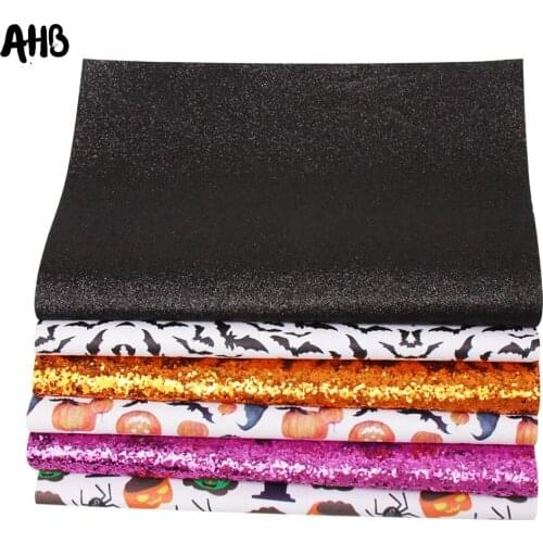 AHB 22*30cm Halloween Faux Leather Printed Synthetic Leather Fabric for Handmade Crafts DIY Hairbow Bags Decoration Bow Material