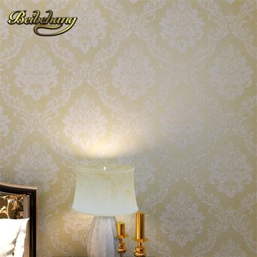 Beibehang Luxury European Flock Non-woven Metallic Floral Damask Design Modern Vintage wall paper Textured Wallpaper Roll 10M