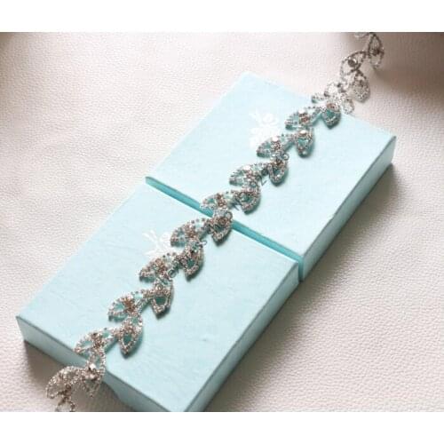 Free shipping 1 yard/lot 2cm leaf asfou 888 clear crystal Rhinestone cup chain metal trims for wedding dress sewing decoration