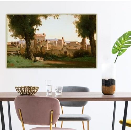Citon Jean Baptiste Camille Corot《View from the Farnese gardens, Rome》Canvas Oil painting Background Wall Decor Home Decoration