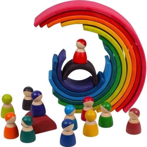 Kids Toys Large Rainbow Stacker Wooden Toys For Baby Creative Rainbow Building Blocks Montessori Educational Toy Children