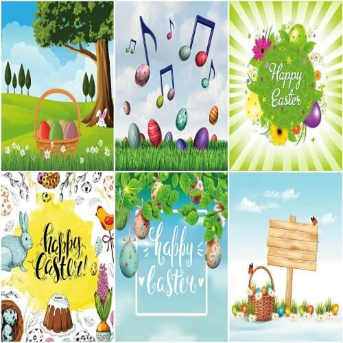 Cartoon Happy Easter Grass Bunny Eggs Cake Backdrop Photography Background Baby Shower Celebration Photo Booth Studio Decor