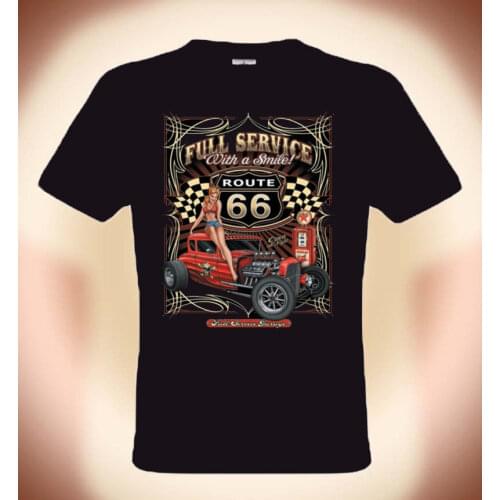 Gearhead Rockabilly T-Shirt, Route 66 Full Service 2020 New Arrival T Shirt Casual Men Clothing Nerd Tee