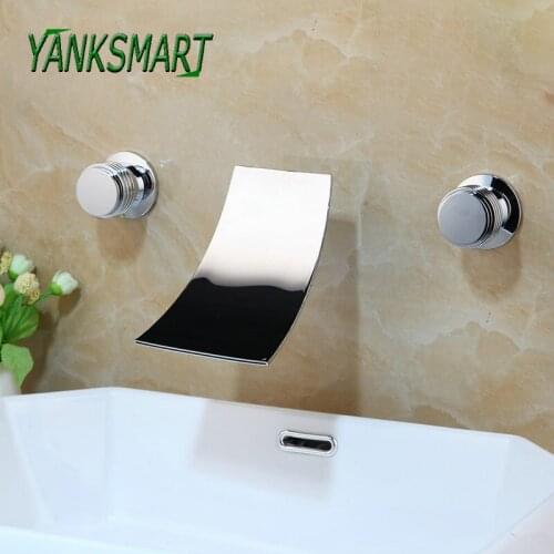 YANKSMART Chrome Polished Bathroom Bathtub Faucets Wall Mounted Double Handles Waterfall Faucet Dual Holder Dual Control Tap