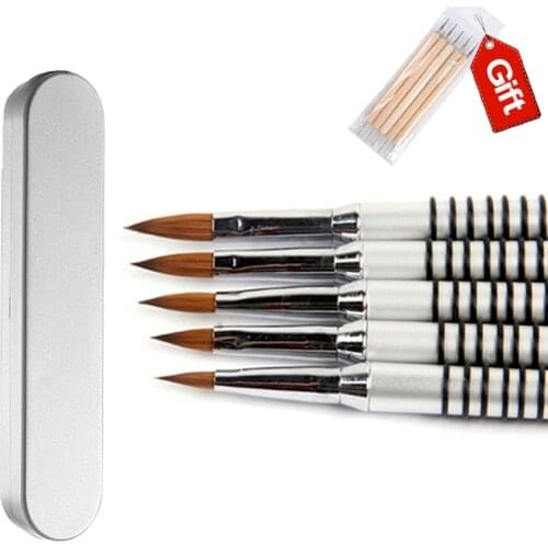 UsiDaer kolinsky hair Acrylic Nail Art Brush #4 stainless steel Hand pure color painting Brush Nail art for Drawing