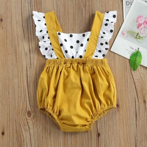 Pudcoco Baby Girl’s Sweet Ruffles Fly Sleeve Romper Fashion Polka Dot Stitching Bandage Jumpsuits