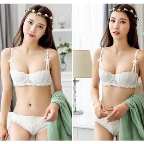 Lace Bow Lingerie Set 1/2 Cup Sexy Intimates Floral Embroidery Lace Women Bra Panty Push Up Bra Set Underwear Plus Size Lingere