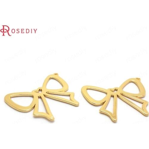 37000)10PCS 21x26MM 24K Gold Color Brass Bow Charms Pendants High Quality Diy Findings Accessories Jewelry Making Supplies