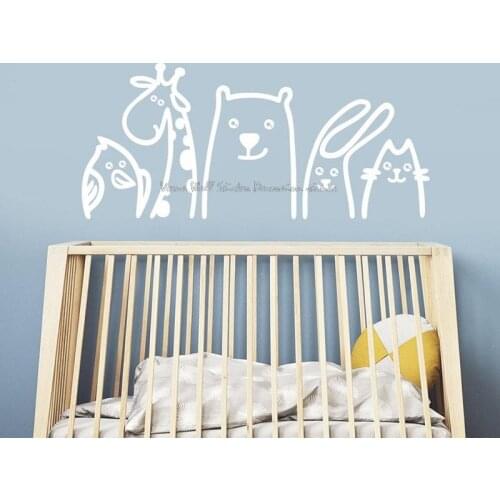 Cute sketch hand-painted animal friends wall stickers kindergarten home bedroom childrens baby room decoration vinyl decal gift