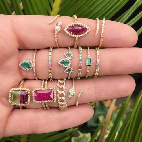 Miwens Luxury Multicolor Rhinestone Adjustable Rings For Women Statement Heart CZ Finger Rings Maxi Snake Shape Ring Jewelry