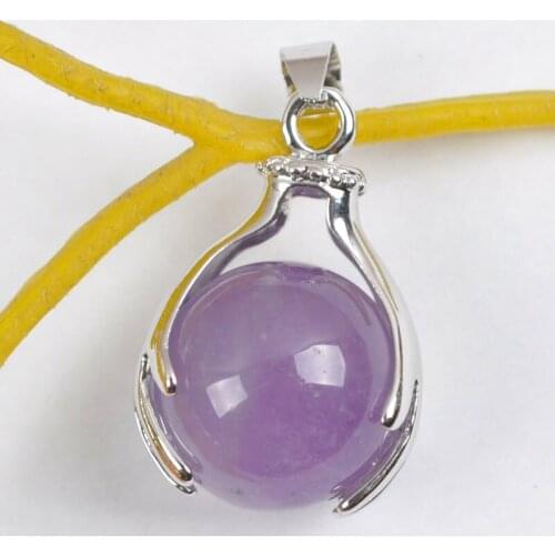 Natural Purple Crystal Round Bead GEM Pendant Jewelry For Gift S332