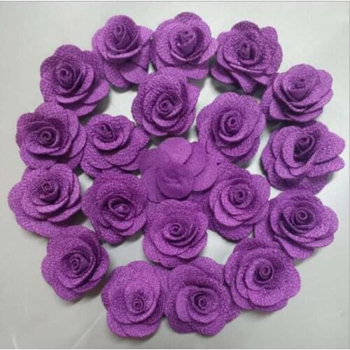 New 200Pieces Purple Rose Handmade 2.5cm,3.5cm Fabric Rose Cotton Cloth Flowers Hand DIY Wedding Bouquet Flower Hair Accessories