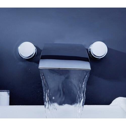 BAKALA New Brand Waterfall Spout Wall Mounted Bathroom Basin Sink Bathtub Polished Chrome Double Handles Mixer Tap Faucet LT-303