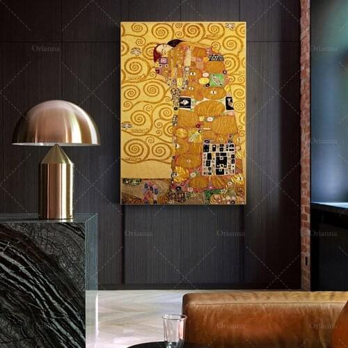 The Embrace by Gustav Klimt, 1907 Art Deco Era, Gift Idea - Wall Art Modern Poster Print - Modern Home Decor Posters Canvas