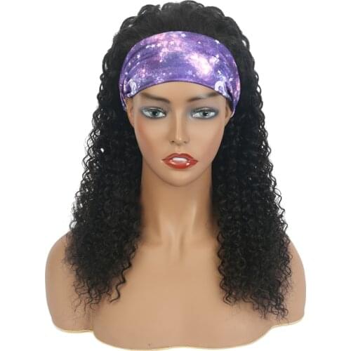 Headband Wig Glueless Kinky Curly Wig Headband Blend Human Hair Woman Non Lace Front Wigs Nature Color Wear and Go 150% Dentiny
