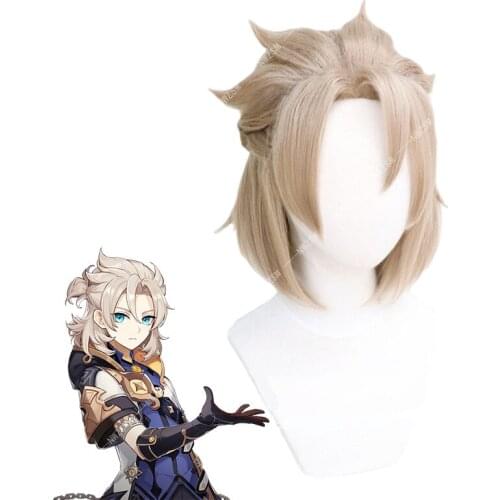 Genshin Impact Albedo Cosplay 35cm Short Linen Heat Resistant Synthetic Hair Halloween Party Anime Cosplay Wigs