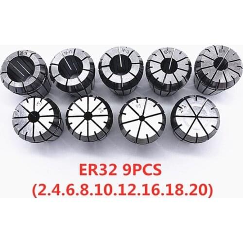 ER32 Spring Collets 9pcs Set and 1pcs MT2 ER32 M12 or MT3 ER32 M12 or MT4 ER32 M16 Extension bar of milling chuck +1PCS Wrench