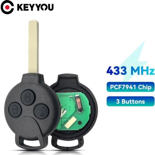 KEYYOU 3 Button Remote Control Car Key Fob Case 434Mhz ID46 (7941) Chip Tranponder For Mercedes-Benz Smart Fortwo 451 2007-2013