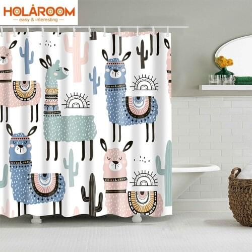Alpaca Pattern Bath curtain Cartoon Shower Curtains Polyester Cloth Fabric Bath Screen Printed Curtain for Bathroom Home Decor