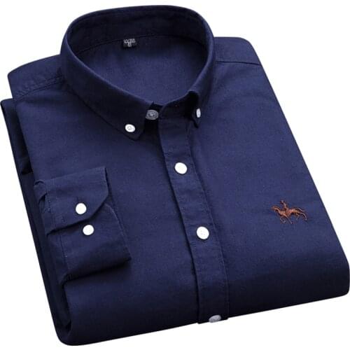 AOLIWEN men 100% cotton oxford navy solid color long sleeve shirt 2021 spring autumn business casual non deformed slim fit shirt