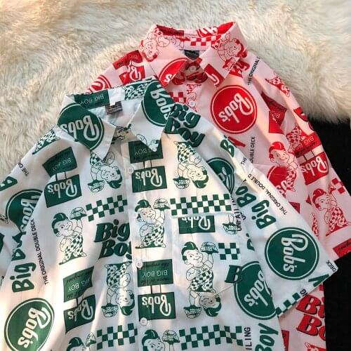 Harajuku Shirt Women Men Long Sleeve Blouse Pattern Print Button Up Shirt Plus Size Spring Fashion Top Vintage Clothes Couples