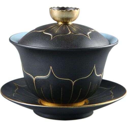 Hand-painted Lotus Ceramics Gaiwan Porcelain Teacups Creative Kung Fu Tea Set Tureen Tea Bowl Gaiwan Puer Kettle,Teapot Lovers