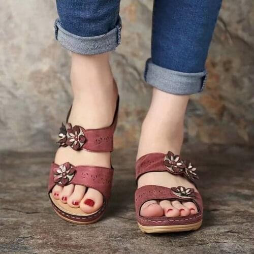 Women Sandals New Summer Shoes Woman Plus Size Heels Sandals For Wedges Chaussure Casual Femme Flower Vintage Wedge Heel