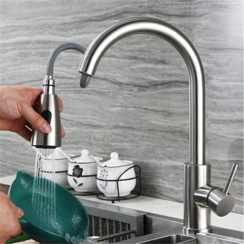 Kitchen Faucets Stainless Steel Faucet 360 Degree Rotation Stream Sprayer Sink Hot Cold Taps Home Dual Mode Pull Out Water Spout
