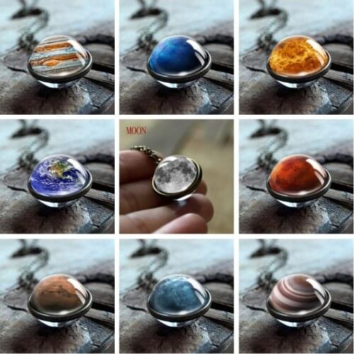 Solar System Double Sided Pendant Necklace Universe Nebula Planet Jewelry Earth Mars Sun Neptune Art Picture Handmade Necklaces