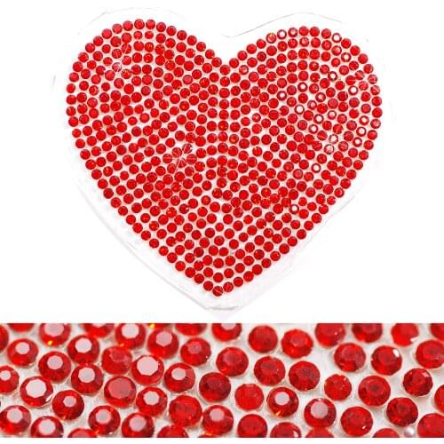 Glass Iron-on Hotfix Rhinestone Sticker Sheet 5pcs/set Red Heart Applique Patch DIY Car Clothes Decoration Embellishment Crafts