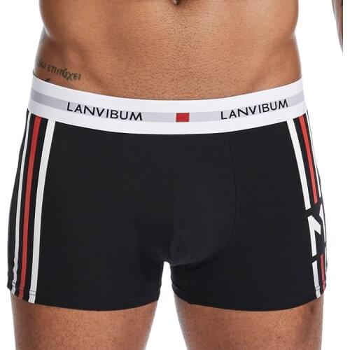Lanvibum briefs swimwear men jockstrap mens mid-waist flat corner pants printed low-waisted U-bump bag cotton largesize panties