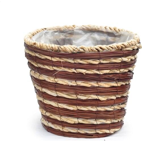 Flower Pot Decoration Vase Plant Basket Rattan 30x25cm Creative Waterproof Lining Living Room Floral Accessories Garden Weave