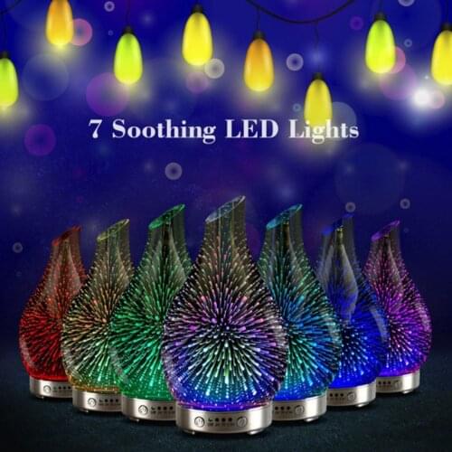 Humidificador 3D Firework Glass Vase Shape Aroma Diffuser Essential oil Diffuser Mist Maker Ultrasonic Humidifier with LED Light