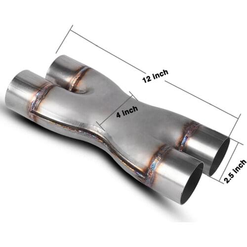 Exhaust Tip Dual 2.5" X Pipe Universal Stainless Steel Stamped Crossover Exhaust Tail Pipe 1PC