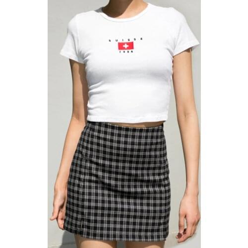 Women Embroidery Slim Fit T-shirt Cropped Top