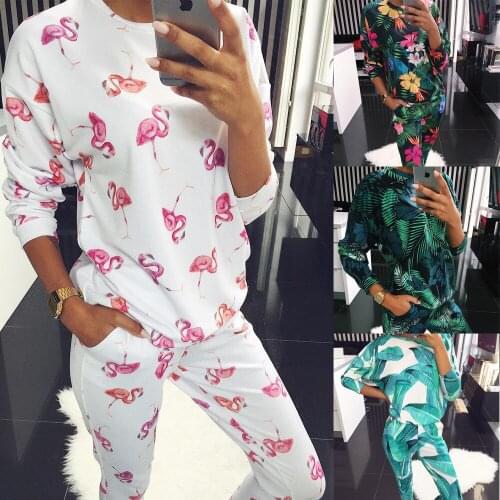 2020 New Spring Floral Print Tracksuit Set Women Spring Autumn Animals Plant Print Long Sleeve Hoodies Sweatshirt 2Pcs Sets