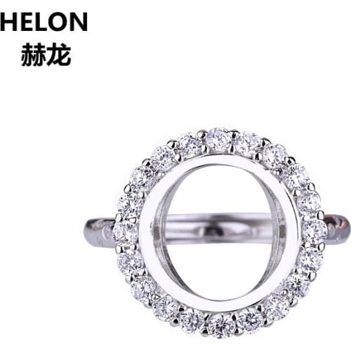 925 Sterling Silver Women Engagement Wedding Ring 10x10mm 12x12mm Round Cabochon Semi Mount Ring fit Amber Turquoise Setting