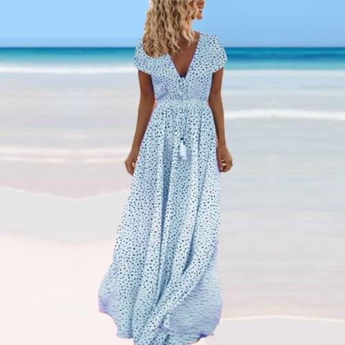 Women V-Neck Chiffon Maxi Long Cottagecore Dresses Vacation Beach Boho Polka Dot Dress New 2021 Oversized Summer Dress Vestido