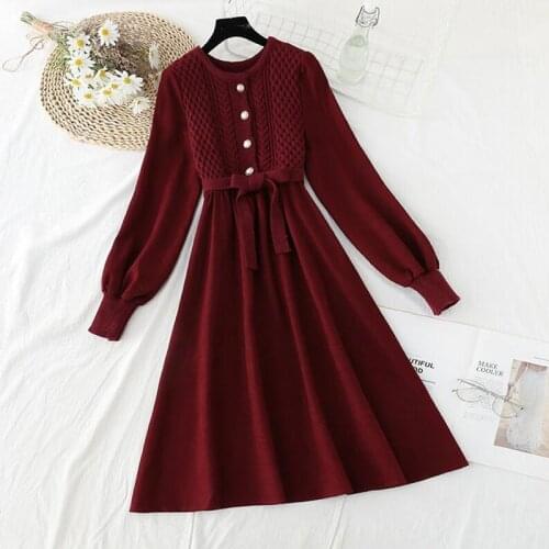 Korean Autumn Winter knitted Patchwork Corduroy Dress Women 2021 New Vintage Bow Bandage Bottoming Sweater Dresses Vestidos