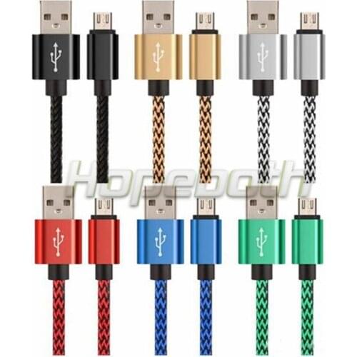 1m Metal alloy Fabric Nylon Braided Micro USB Cable Lead Charger Cord accessory bundles for samsung s6 s7 for htc