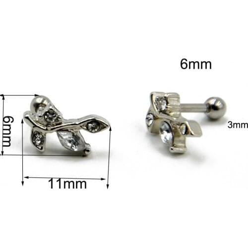 1Pc Surgical Steel Marquise Flower Floral Leaf CZ Gem Ear Tragus Cartilage Helix Earring Stud Piercing Ear Body Jewelry 16g