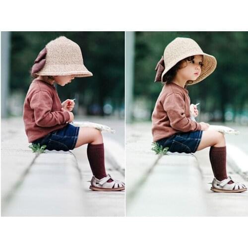 10pcs free shipping/2016-K253 summer girl Children Coffee color bowknot straw hat Shade outdoor beach kids cap wholesale
