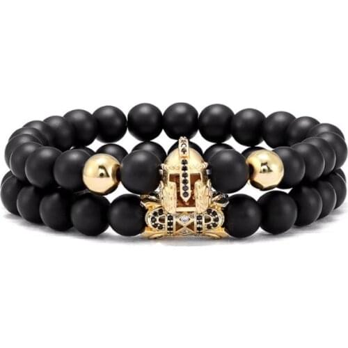 2pcs/lot 8mm warrior helmet ball crown gold silver copper cz zircon cubic zirconia beads bohemian Bracelet Stone Bangles t5uty