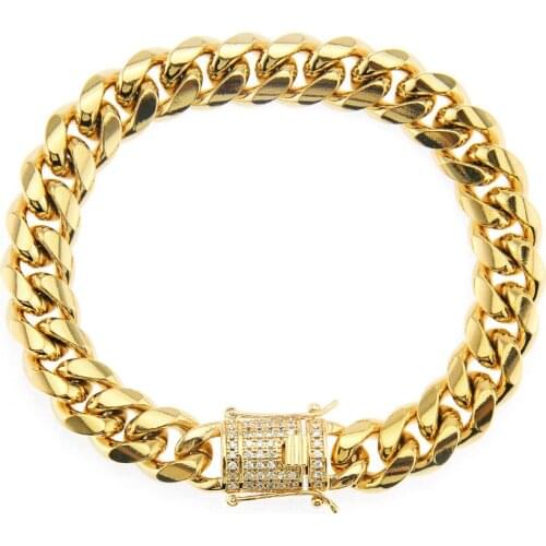 2021 European And American Hip-hop Mens Micro Zircon Inlaid Cuban Bracelet, Color Preserved, Electroplated, Glossy