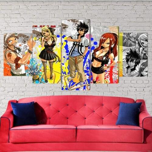 Fairy Tail Anime Character Erza Lucy Digital Anime Picture Poster Canvas Artwork,No Frame,5pcs