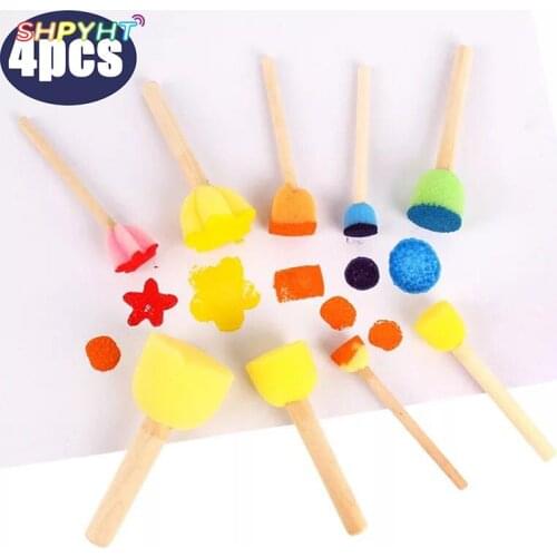 5pcs Kids Toddler Sponge Stamp Brush Kits Flower Drawing Toys For Children Paint Educational Art And Craft Creativity Boys Girls