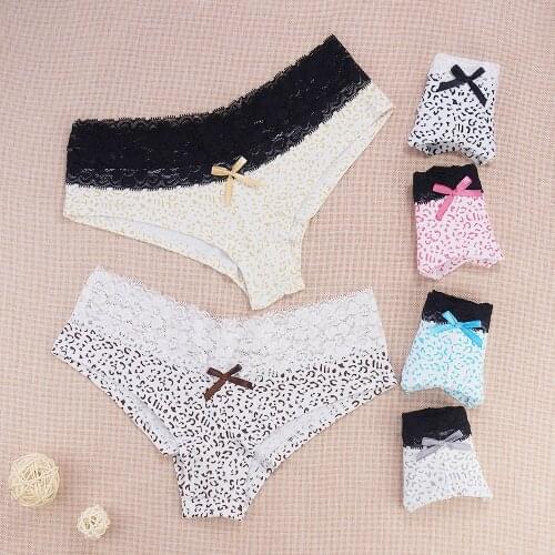 6 Pcs Lot Women Underwear Lingerie Femme Sexy G String Thong Lace Stitching with Bow Floral Pattern Pack of Panties Wholesale