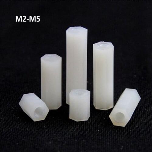 White Nylon/Plastic Female Threaded Hex Standoffs Spacing Screws Hex Nylon Standoff Spacer Column Flat Head Double Pass M2-M5
