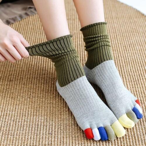 Five Finger Socks Female Cotton Coloured Finger Socks Japanese 5 Toe Socks Kawaii 5 Pairs